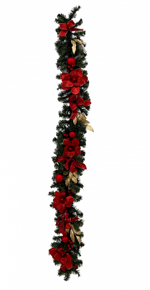 Red Decorated Garland 1.8m Christmas Decorations, Decorated Wreaths ...
