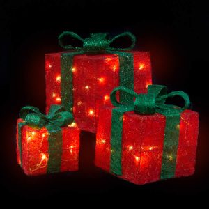 Red Sisal Gift Box With Min Lights &Amp; Adaptor(1Set With 1 Adapter)