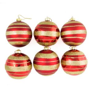 Red W/Gold Band 8Cm Bauble 6Pk