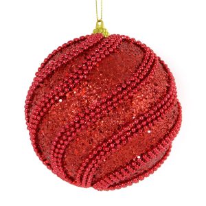 Red Beaded Bauble 10cm