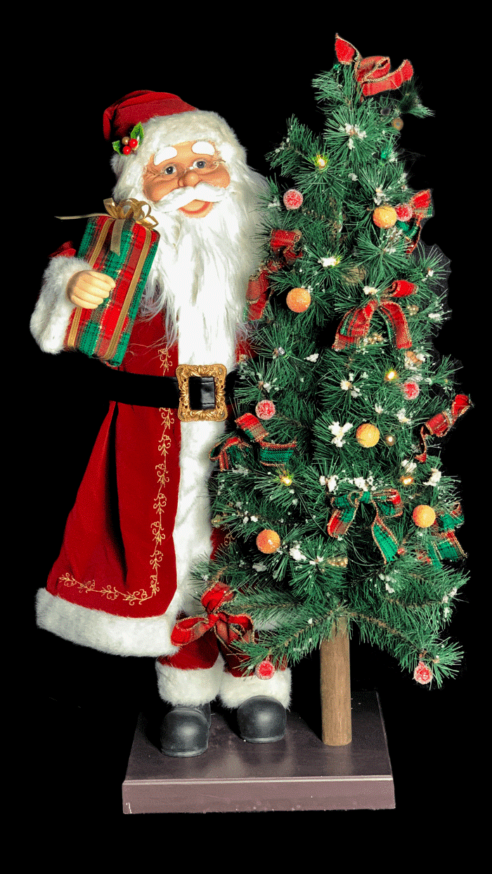 Santa with Tree 80cm animated Christmas Homewares, Christmas Ornaments, Santa  Ornaments